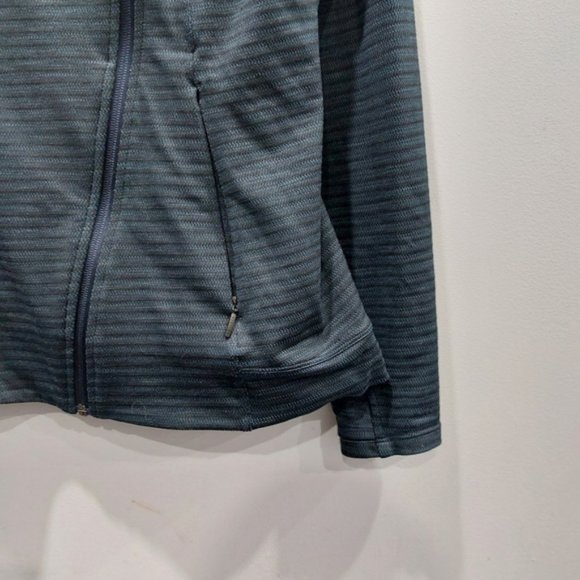 Athleta Intention 2.0 Knit Navy Long Sleeve Thumb Holes Jacquard Medium Jacket - Picture 5 of 9